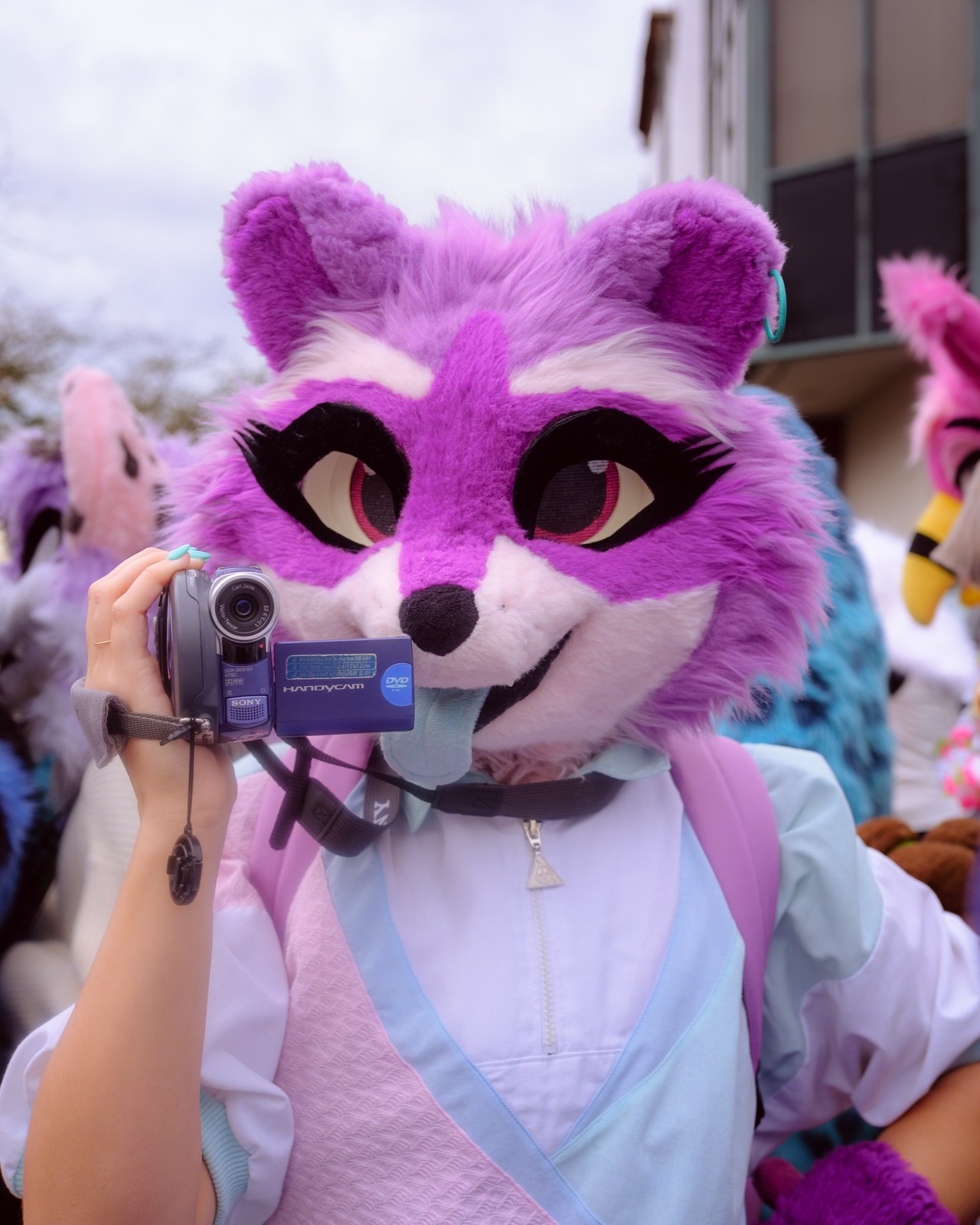 Zee_Promo_DozingUnicorn_Photograph Photo of Zee the Raccoon holding a camcorder, photo taken by Dozing Unicorn