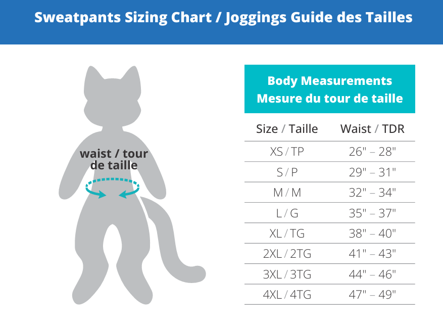 Sweatpants Sizing Chart